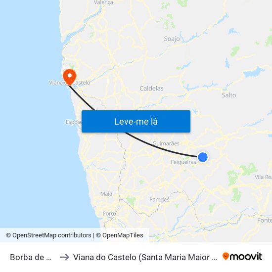 Borba de Montanha to Viana do Castelo (Santa Maria Maior e Monserrate) e Meadela map