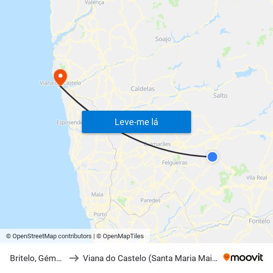 Britelo, Gémeos e Ourilhe to Viana do Castelo (Santa Maria Maior e Monserrate) e Meadela map