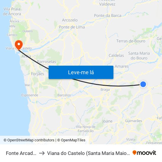 Fonte Arcada e Oliveira to Viana do Castelo (Santa Maria Maior e Monserrate) e Meadela map