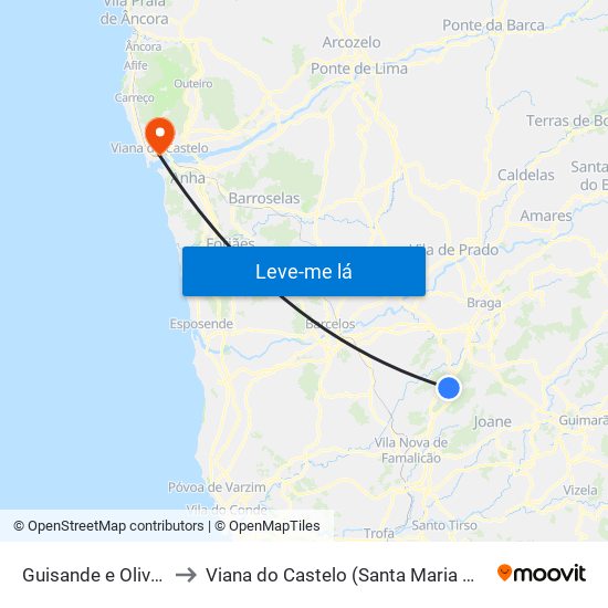 Guisande e Oliveira (São Pedro) to Viana do Castelo (Santa Maria Maior e Monserrate) e Meadela map