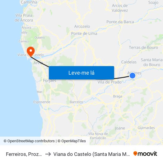 Ferreiros, Prozelo e Besteiros to Viana do Castelo (Santa Maria Maior e Monserrate) e Meadela map