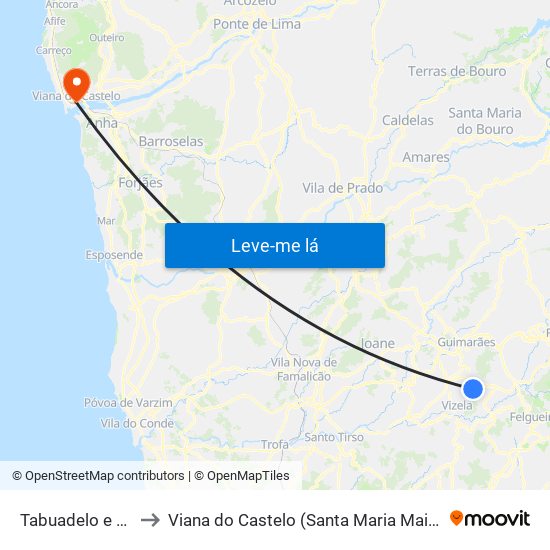 Tabuadelo e São Faustino to Viana do Castelo (Santa Maria Maior e Monserrate) e Meadela map