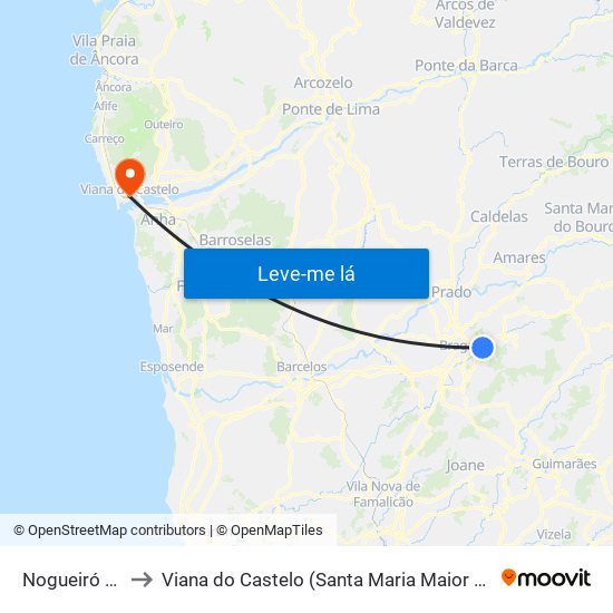 Nogueiró e Tenões to Viana do Castelo (Santa Maria Maior e Monserrate) e Meadela map