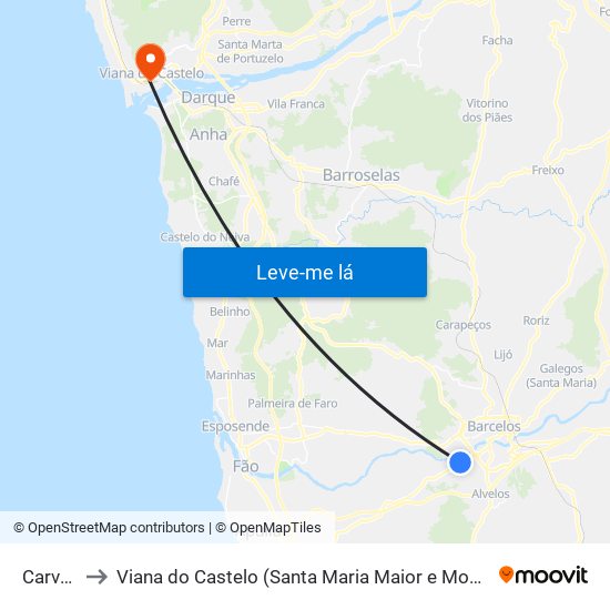 Carvalhal to Viana do Castelo (Santa Maria Maior e Monserrate) e Meadela map