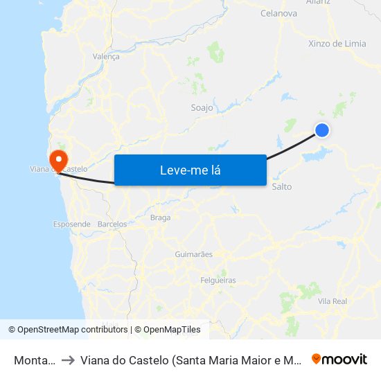 Montalegre to Viana do Castelo (Santa Maria Maior e Monserrate) e Meadela map