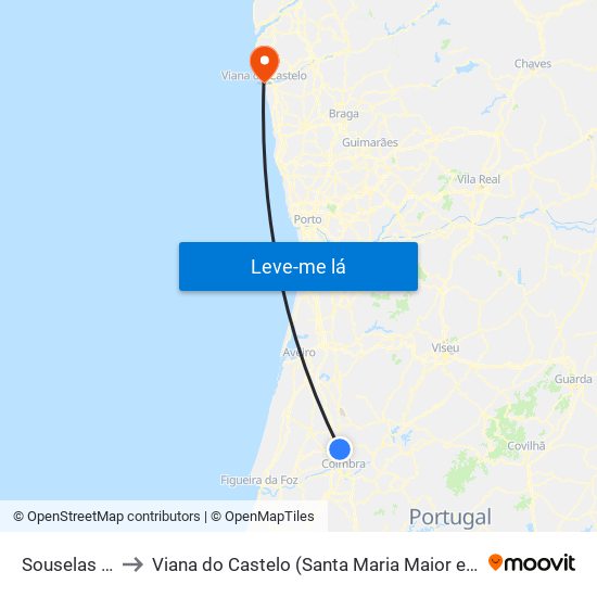 Souselas e Botão to Viana do Castelo (Santa Maria Maior e Monserrate) e Meadela map