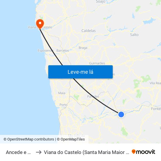 Ancede e Ribadouro to Viana do Castelo (Santa Maria Maior e Monserrate) e Meadela map