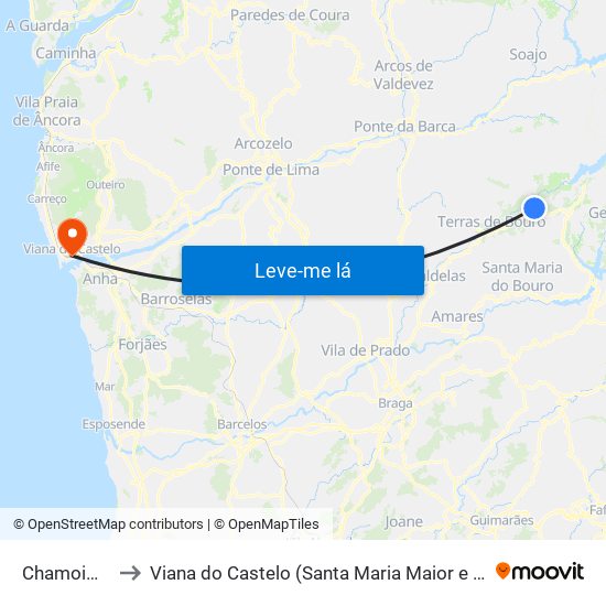 Chamoim e Vilar to Viana do Castelo (Santa Maria Maior e Monserrate) e Meadela map