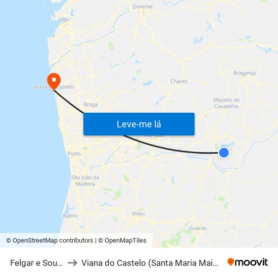 Felgar e Souto da Velha to Viana do Castelo (Santa Maria Maior e Monserrate) e Meadela map