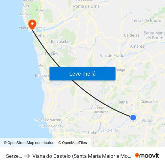 Serzedelo to Viana do Castelo (Santa Maria Maior e Monserrate) e Meadela map