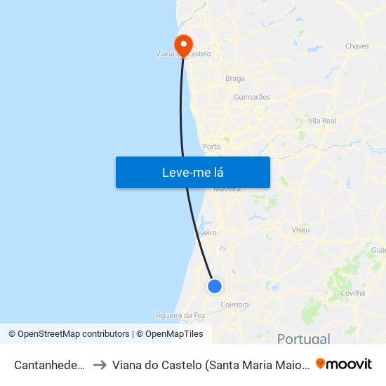Cantanhede e Pocariça to Viana do Castelo (Santa Maria Maior e Monserrate) e Meadela map