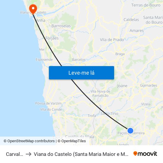 Carvalhosa to Viana do Castelo (Santa Maria Maior e Monserrate) e Meadela map