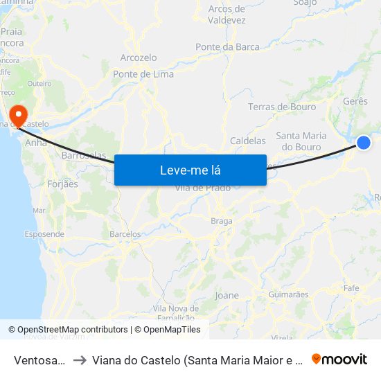 Ventosa e Cova to Viana do Castelo (Santa Maria Maior e Monserrate) e Meadela map