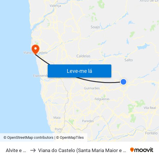 Alvite e Passos to Viana do Castelo (Santa Maria Maior e Monserrate) e Meadela map