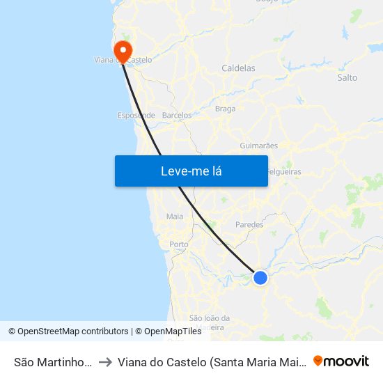 São Martinho de Sardoura to Viana do Castelo (Santa Maria Maior e Monserrate) e Meadela map