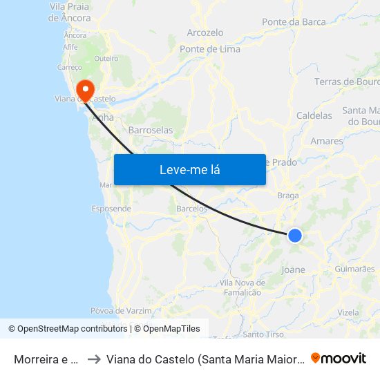 Morreira e Trandeiras to Viana do Castelo (Santa Maria Maior e Monserrate) e Meadela map