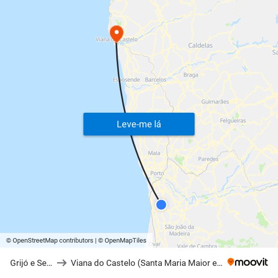 Grijó e Sermonde to Viana do Castelo (Santa Maria Maior e Monserrate) e Meadela map