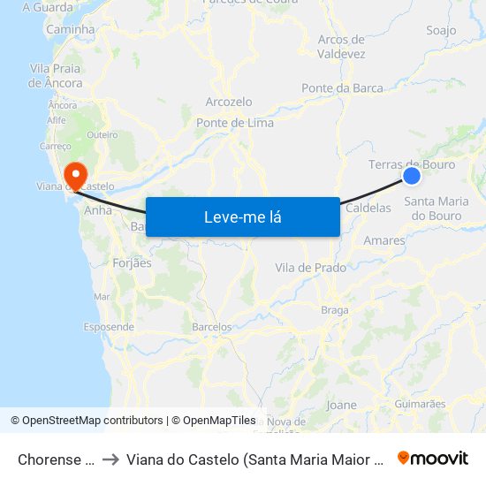 Chorense e Monte to Viana do Castelo (Santa Maria Maior e Monserrate) e Meadela map