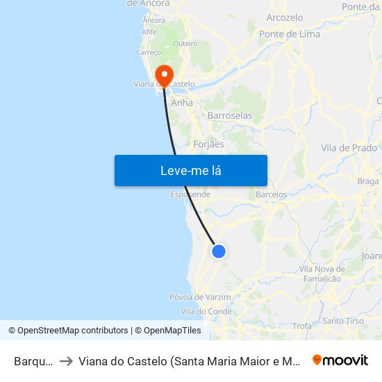 Barqueiros to Viana do Castelo (Santa Maria Maior e Monserrate) e Meadela map