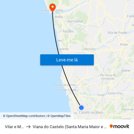 Vilar e Mosteiró to Viana do Castelo (Santa Maria Maior e Monserrate) e Meadela map
