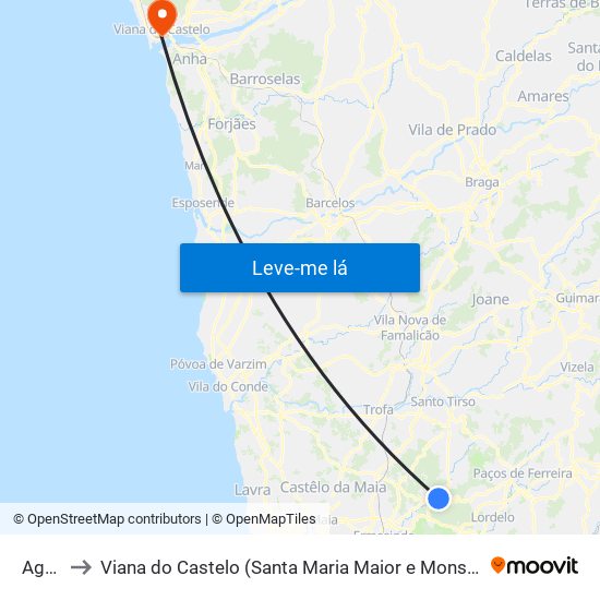 Agrela to Viana do Castelo (Santa Maria Maior e Monserrate) e Meadela map