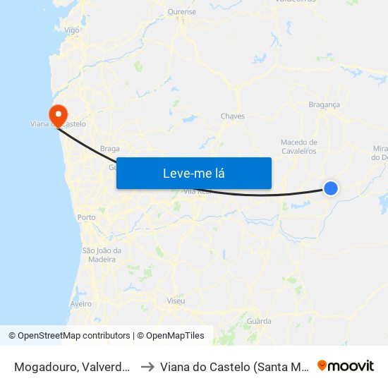 Mogadouro, Valverde, Vale de Porco e Vilar de Rei to Viana do Castelo (Santa Maria Maior e Monserrate) e Meadela map