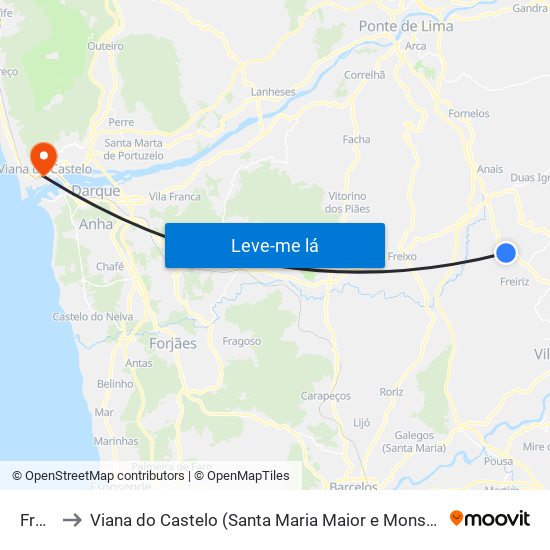 Freiriz to Viana do Castelo (Santa Maria Maior e Monserrate) e Meadela map