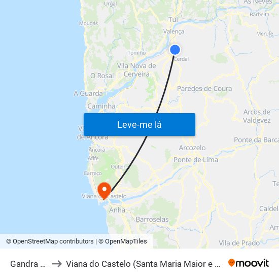Gandra e Taião to Viana do Castelo (Santa Maria Maior e Monserrate) e Meadela map