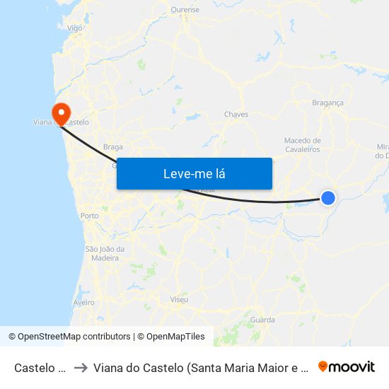 Castelo Branco to Viana do Castelo (Santa Maria Maior e Monserrate) e Meadela map