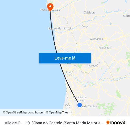 Vila de Cucujães to Viana do Castelo (Santa Maria Maior e Monserrate) e Meadela map