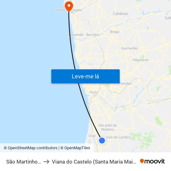 São Martinho da Gândara to Viana do Castelo (Santa Maria Maior e Monserrate) e Meadela map