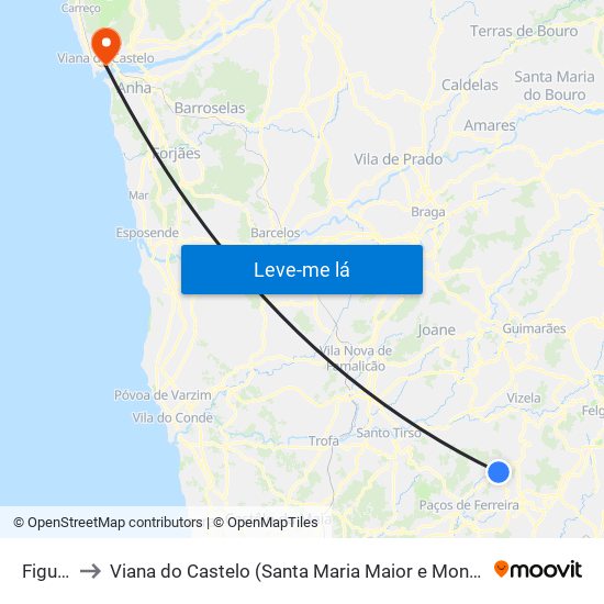 Figueiró to Viana do Castelo (Santa Maria Maior e Monserrate) e Meadela map