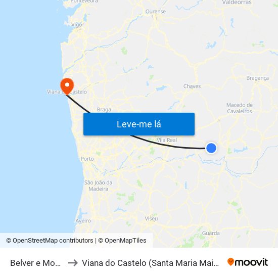 Belver e Mogo de Malta to Viana do Castelo (Santa Maria Maior e Monserrate) e Meadela map