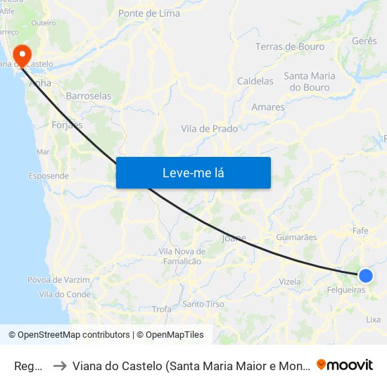 Regadas to Viana do Castelo (Santa Maria Maior e Monserrate) e Meadela map