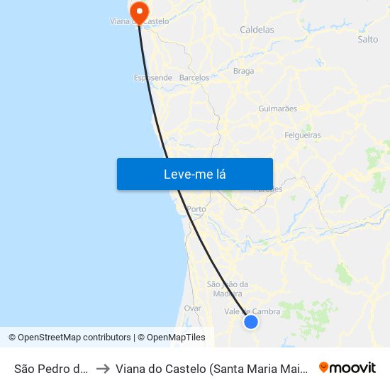São Pedro de Castelões to Viana do Castelo (Santa Maria Maior e Monserrate) e Meadela map