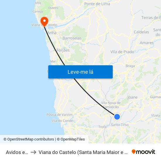 Avidos e Lagoa to Viana do Castelo (Santa Maria Maior e Monserrate) e Meadela map