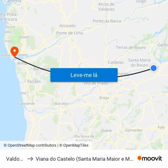 Valdosende to Viana do Castelo (Santa Maria Maior e Monserrate) e Meadela map