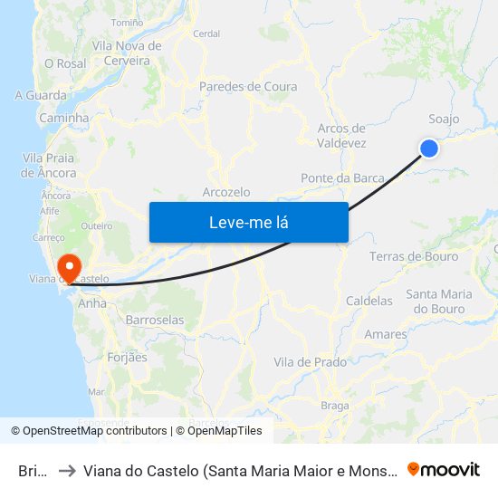 Britelo to Viana do Castelo (Santa Maria Maior e Monserrate) e Meadela map