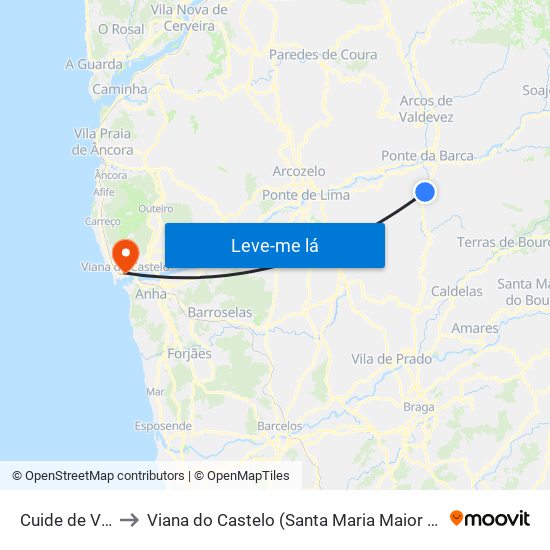 Cuide de Vila Verde to Viana do Castelo (Santa Maria Maior e Monserrate) e Meadela map