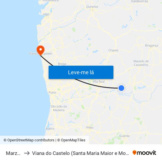Marzagão to Viana do Castelo (Santa Maria Maior e Monserrate) e Meadela map