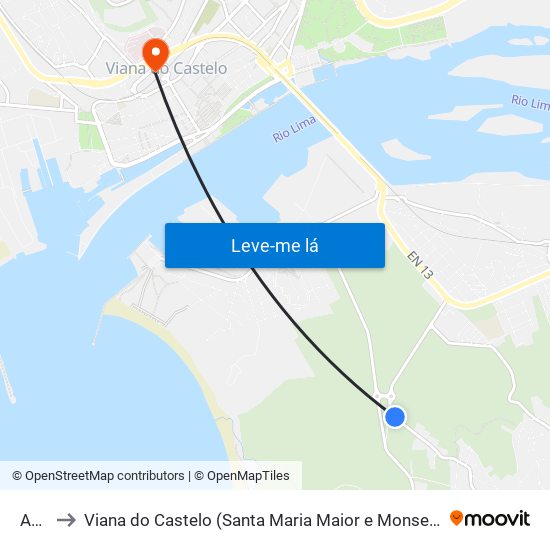 Anha to Viana do Castelo (Santa Maria Maior e Monserrate) e Meadela map