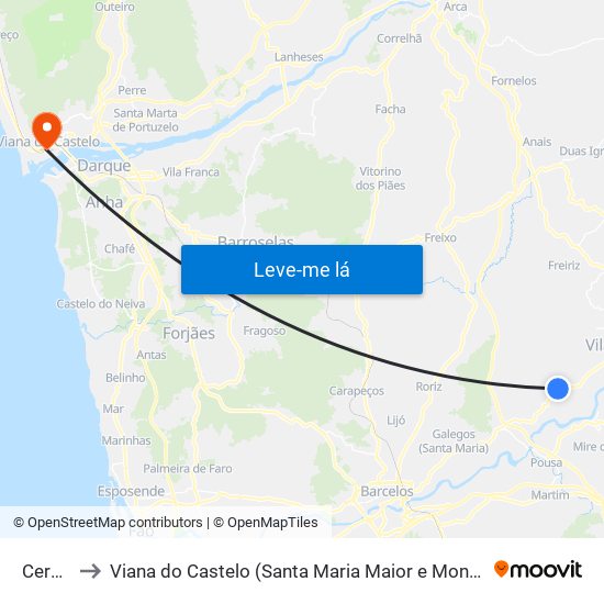 Cervães to Viana do Castelo (Santa Maria Maior e Monserrate) e Meadela map