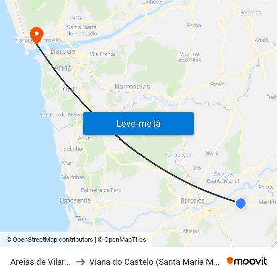Areias de Vilar e Encourados to Viana do Castelo (Santa Maria Maior e Monserrate) e Meadela map