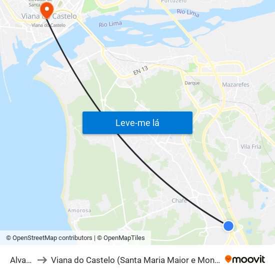 Alvarães to Viana do Castelo (Santa Maria Maior e Monserrate) e Meadela map