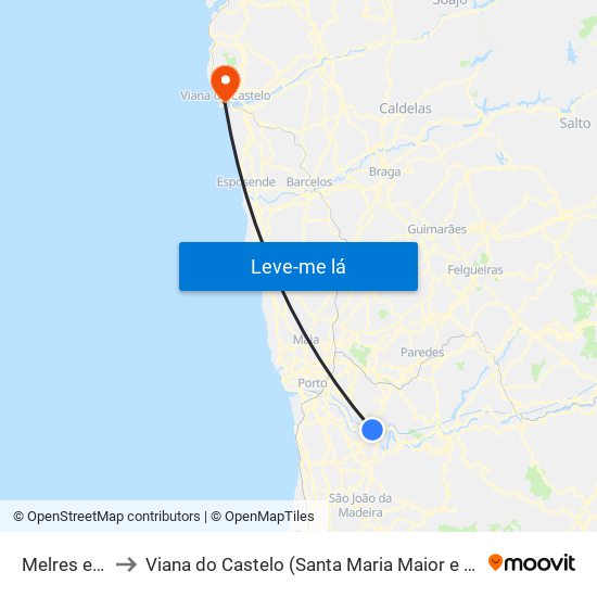 Melres e Medas to Viana do Castelo (Santa Maria Maior e Monserrate) e Meadela map