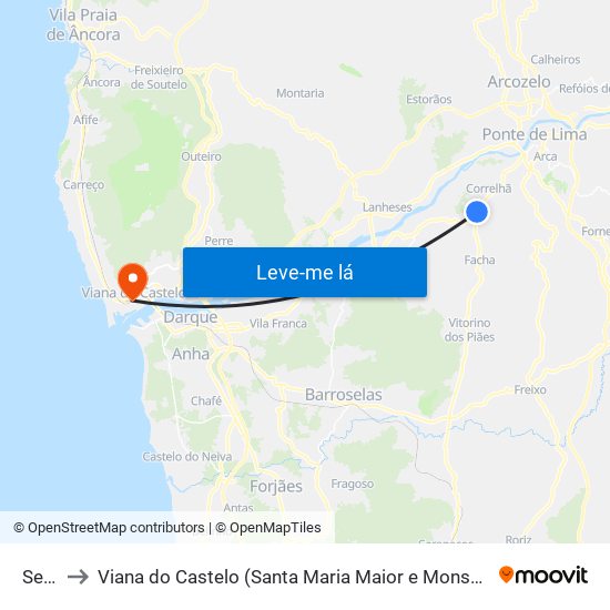 Seara to Viana do Castelo (Santa Maria Maior e Monserrate) e Meadela map