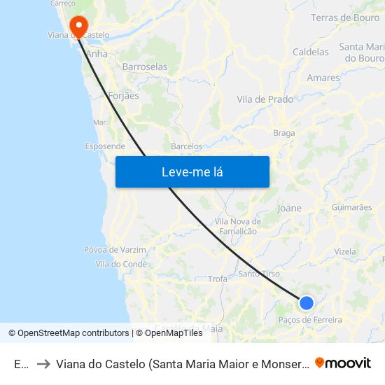 Eiriz to Viana do Castelo (Santa Maria Maior e Monserrate) e Meadela map