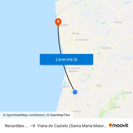 Recardães e Espinhel to Viana do Castelo (Santa Maria Maior e Monserrate) e Meadela map