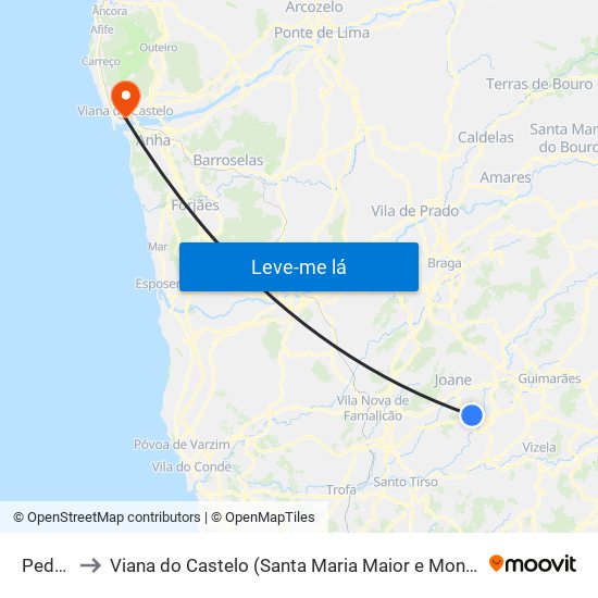 Pedome to Viana do Castelo (Santa Maria Maior e Monserrate) e Meadela map