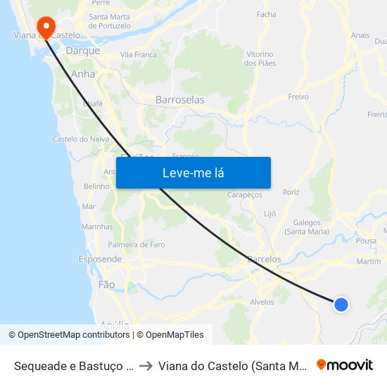 Sequeade e Bastuço (São João e Santo Estêvão) to Viana do Castelo (Santa Maria Maior e Monserrate) e Meadela map